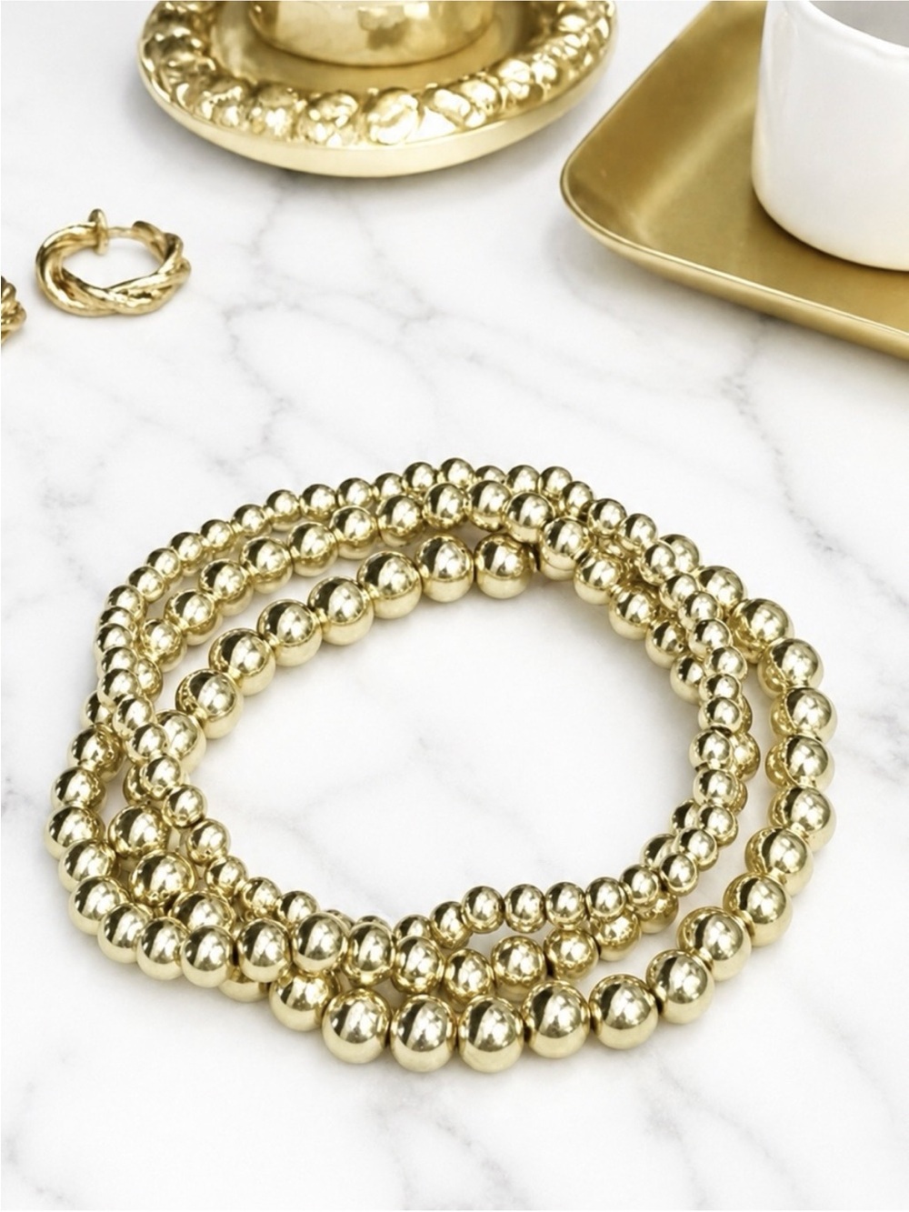 3 Hand Crafted 14K Gold Filled Beaded Bracelets 7" Set of 3